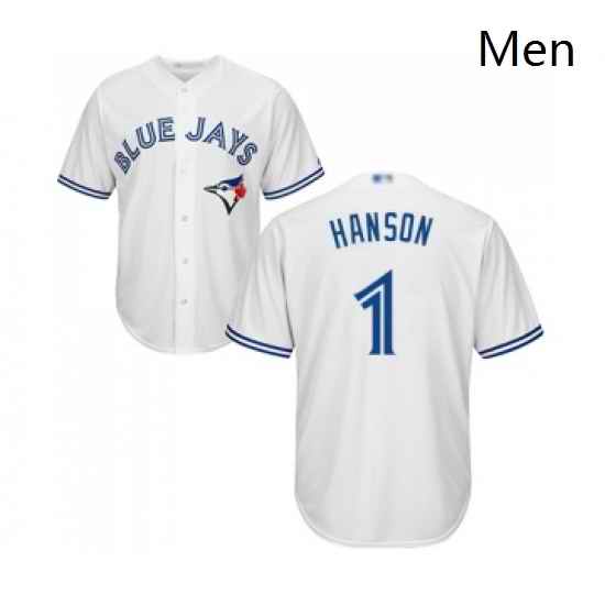 Mens Toronto Blue Jays 1 Alen Hanson Replica White Home Baseball Jersey